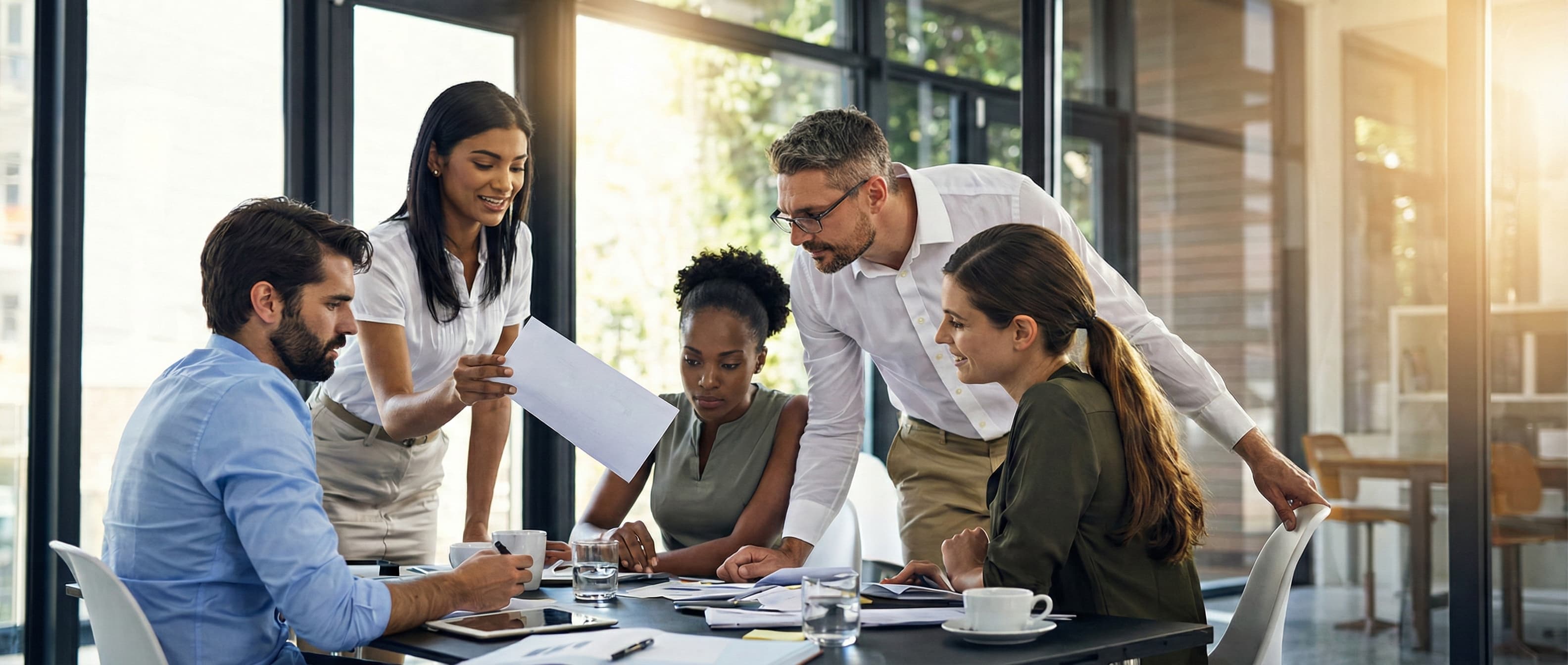 Team collaborating around a table